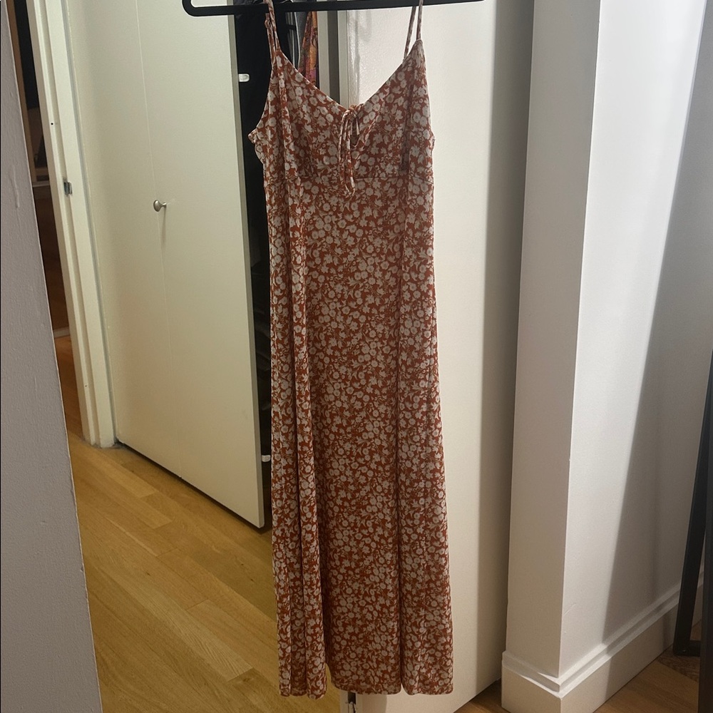 Floral Spaghetti Strap Maxi Dress in Burn Orange